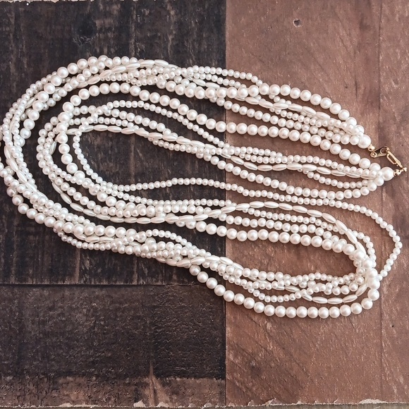 Faux Pearl Multi Strand Long Necklace - Picture 8 of 8